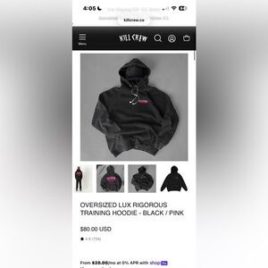 Kill Crew Oversized Black Hoodie with Pink Accents